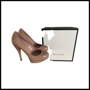 Nude patent Gucci heels. Luxury designer